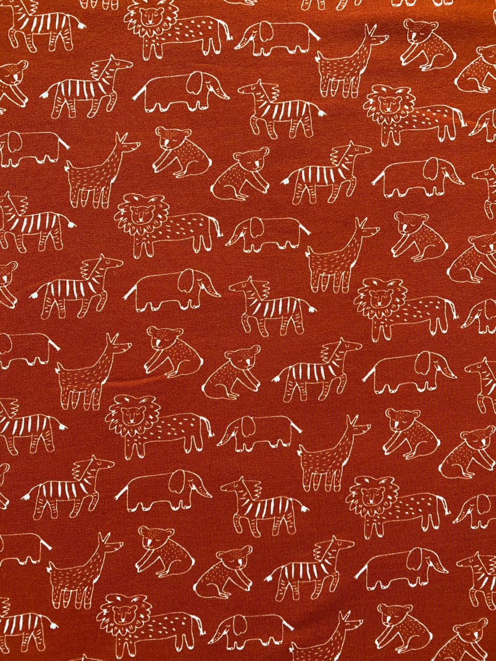 Tissu jersey sweat animaux terracota